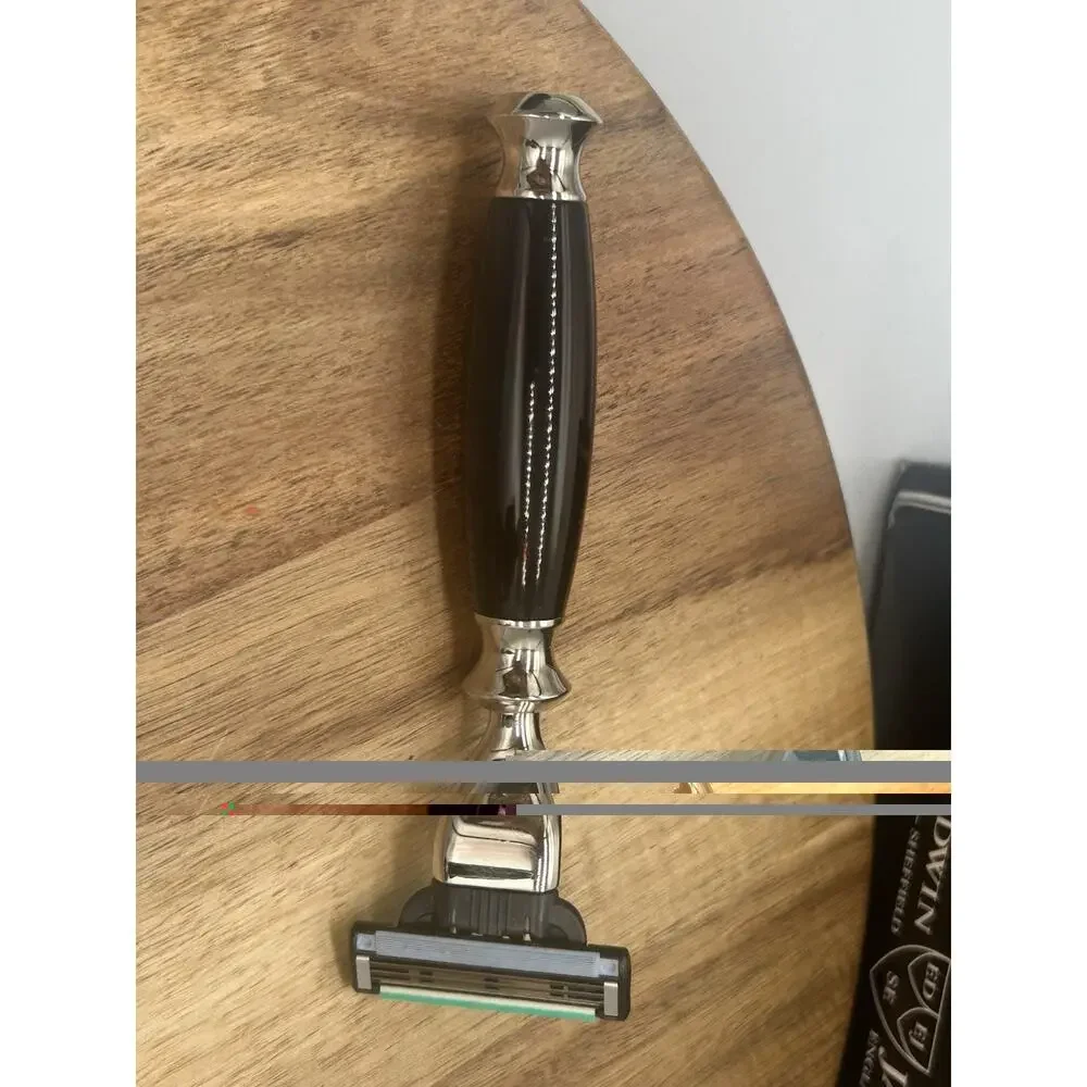 Edwin Jagger Shaving Set Black 3pc w/ Stand Badger Brush Razor Handle & Box